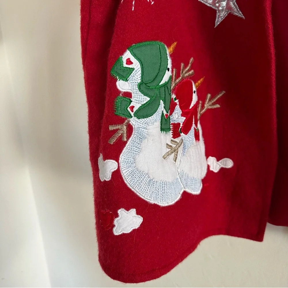 Vintage Take Two Christmas Wool Blend Sweater Coat Sz M Red Embroidered Snowman - Picture 14 of 15